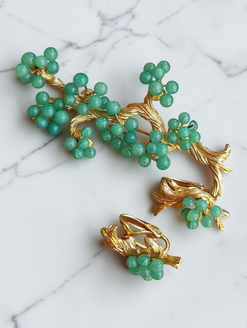 🔥 Rare Vintage Jade Tree Brooch And Earring Set